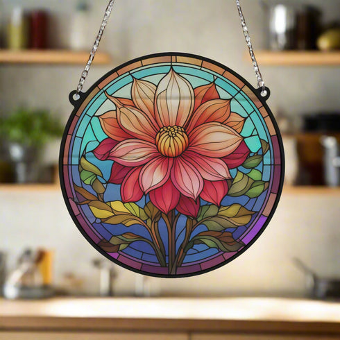 Dahlia Stained Glass Effect Suncatcher